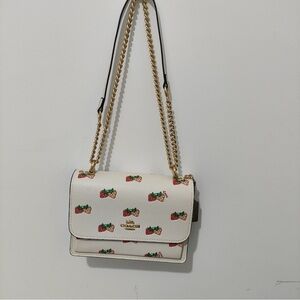Coach Strawberry Print Gold-Chain Crossbody Flap Bag